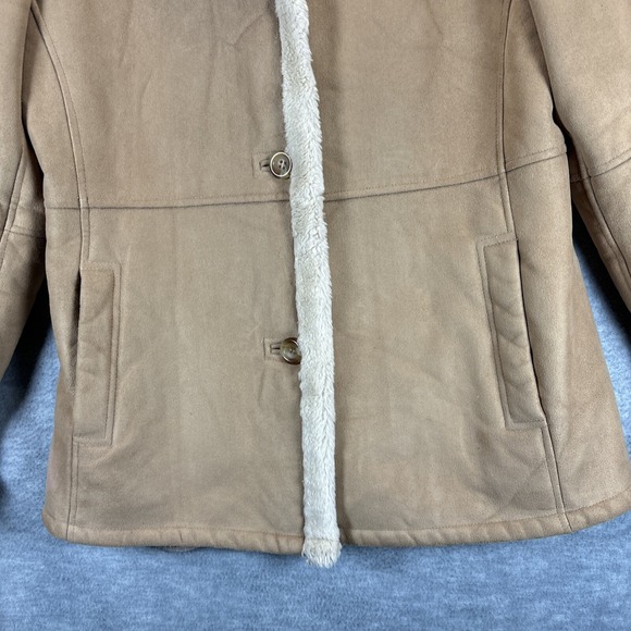 Talbots Faux Suede Fur Jacket S Rancher Coat Tan Barn Western Classic Cowgirl - Picture 8 of 16
